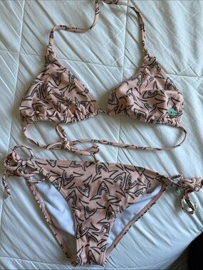 Billabong Pink Shark-Print Triangle Bikini